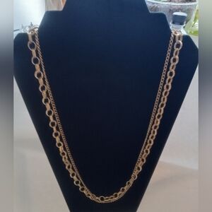 Vintage Double‎ Chain Necklace Gold Tone 26 Inches 1970's